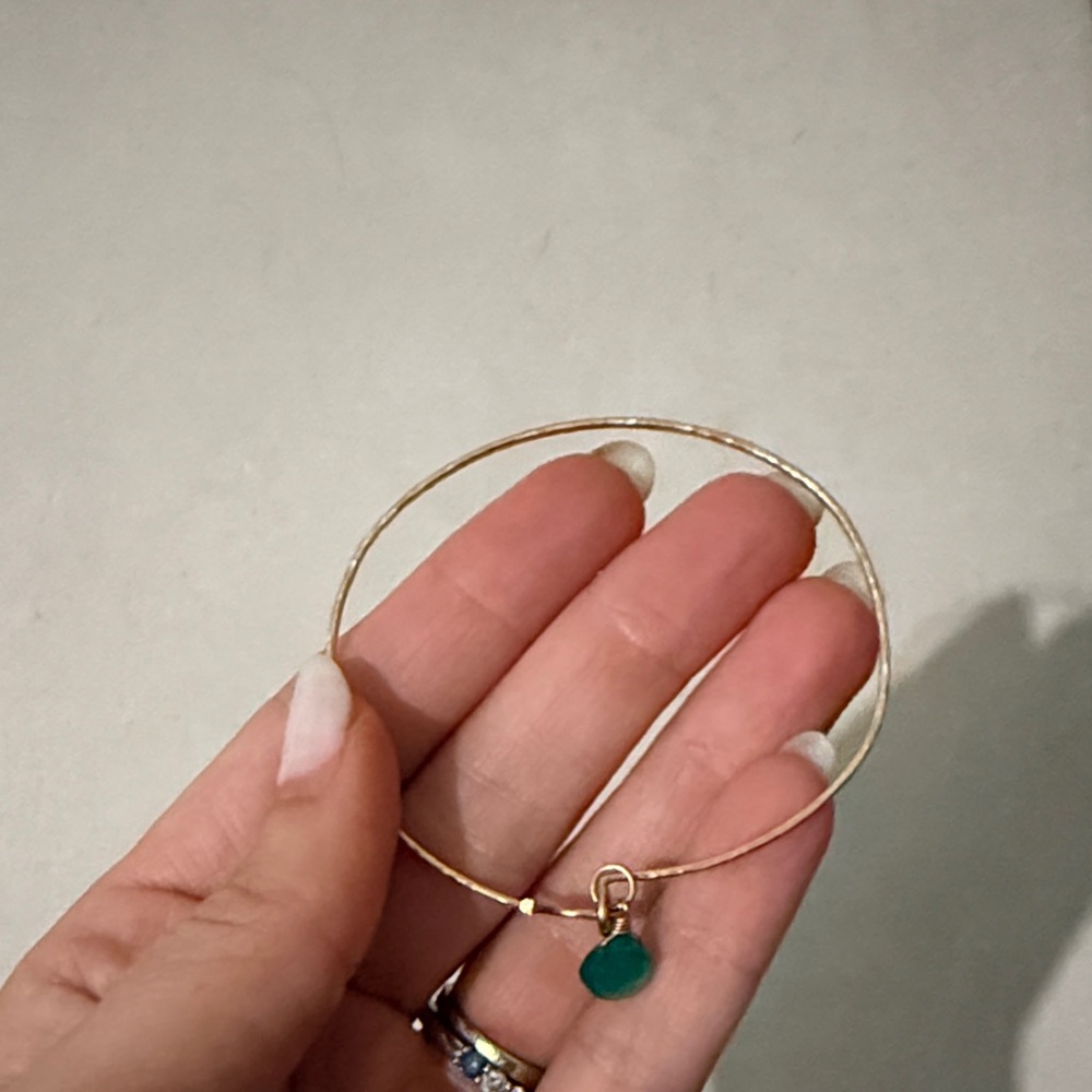 Gold Bangle with Green Charm